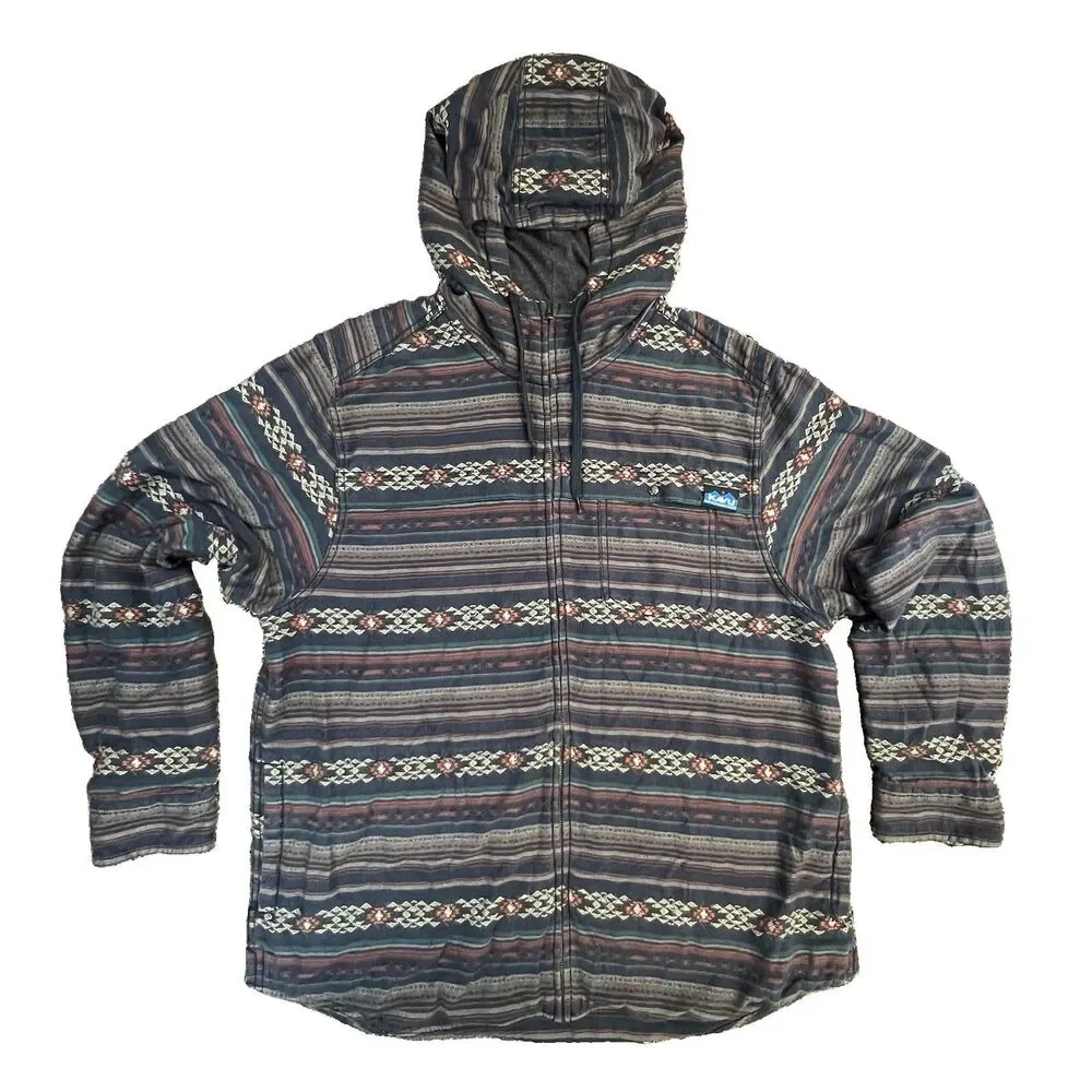 Kavu Hooded Flannel Shirt Jacket Full Zip Long Sleeve Mens Size XXL SouthWestern